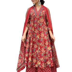 apcollections.in Women's Rayon Viscose Anarkali Printed Kurta with Palazzo & Dupatta