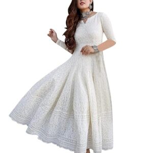 apcollections.in Women's Cotton Straight Fit Straight Chikankari Long Kurti Gown