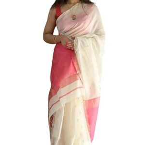 apcollections.in  Women's Pure Spun Linen Cotton Lichi Silk Saree With Attach Unstitch Blouse Piece