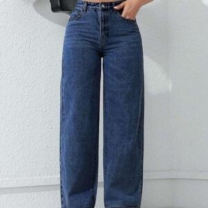 apcollections.in Straight Fit High Rise Dark Blue Women Denim Jean