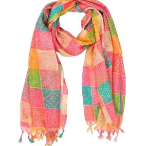 apcollections.in Rajasthani Multicoloured Kota Doria Printed Bandhani Dupatta for Women