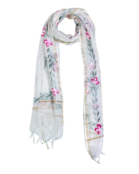 apcollections.in Pure Hand-Painted Floral Pattern Kota Doria Dupatta for Woman