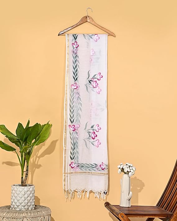 apcollections.in Pure Hand-Painted Floral Pattern Kota Doria Dupatta for Woman - Image 4