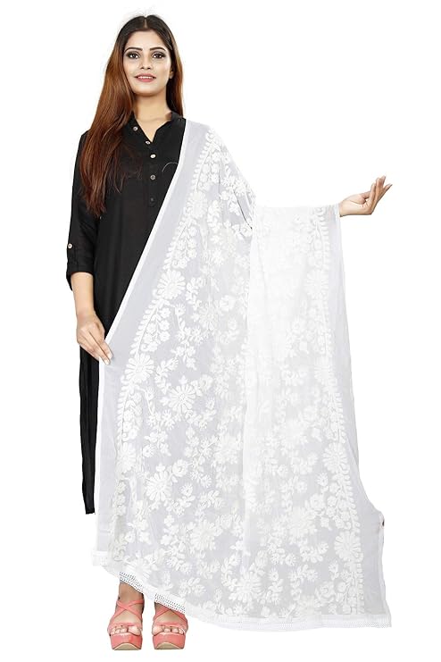 Apcollections.in Women's Floral Embroidered Chiffon Dupatta - Image 3